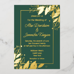 Invitation En Aluminium feuille en or vert émeraude botanique chic mariage
