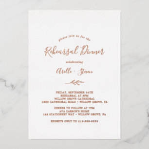 Invitation En Aluminium Feuille minimale   Dîner de répétition Rose Gold F