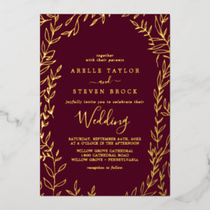 Invitation En Aluminium Feuille minimale Gold Foil Bourgogne Mariage de