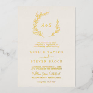 Invitation En Aluminium Feuille minimale Gold Foil Monogramme ivoire Mar