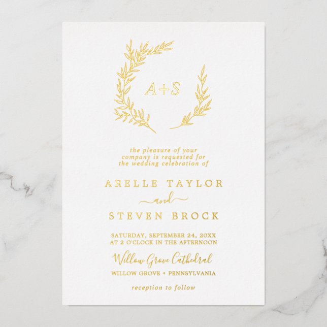 Invitation En Aluminium Feuille minimale | Mariage de monogramme officiel  (Recto)