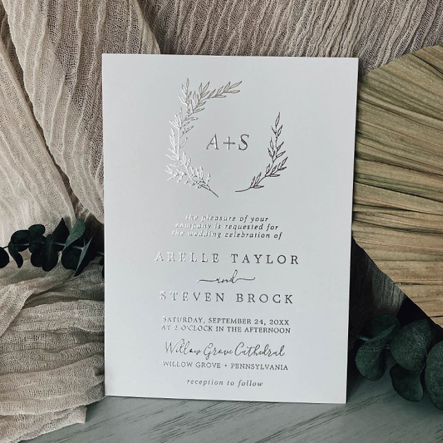 Invitation En Aluminium Feuille minimale | Mariage de monogramme officiel  (Créateur téléchargé)