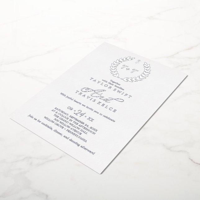 Invitation En Aluminium Feuille minimale | Mariage Rose de monogramme d'hu (Rotation)