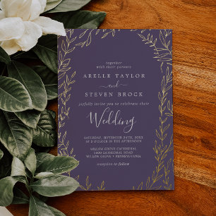 Invitation En Aluminium Feuille minimale   Plum violet et Mariage à huile 
