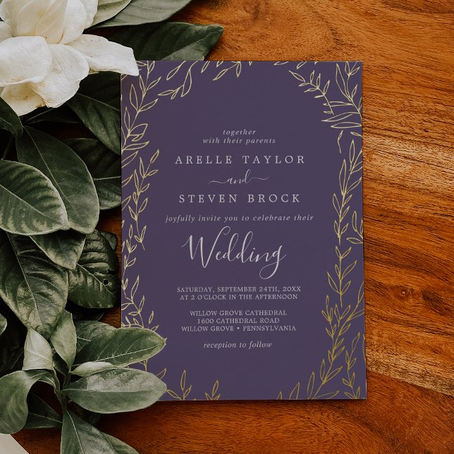 Invitation En Aluminium Feuille minimale | Plum violet et Mariage à huile  (Créateur téléchargé)