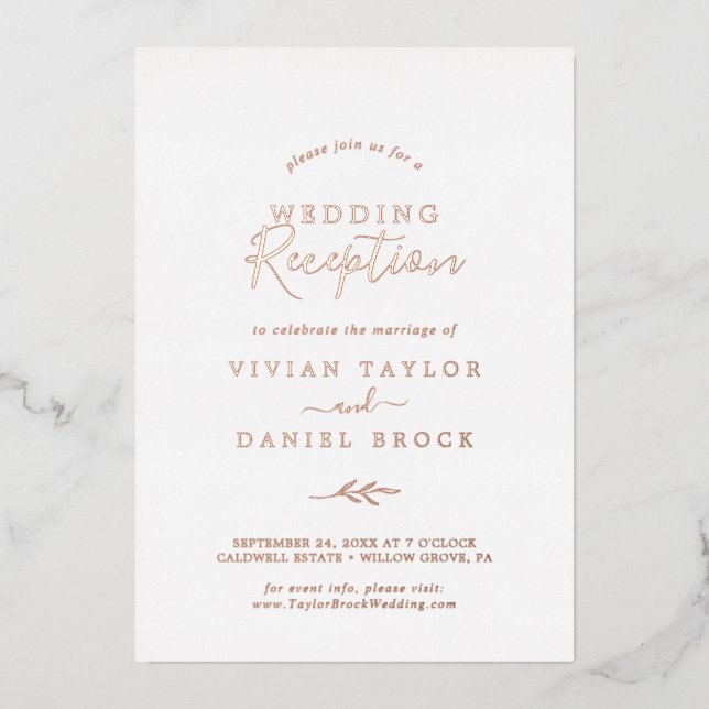 Invitation En Aluminium Feuille minimale | Réception de mariage à feuille  (Recto)