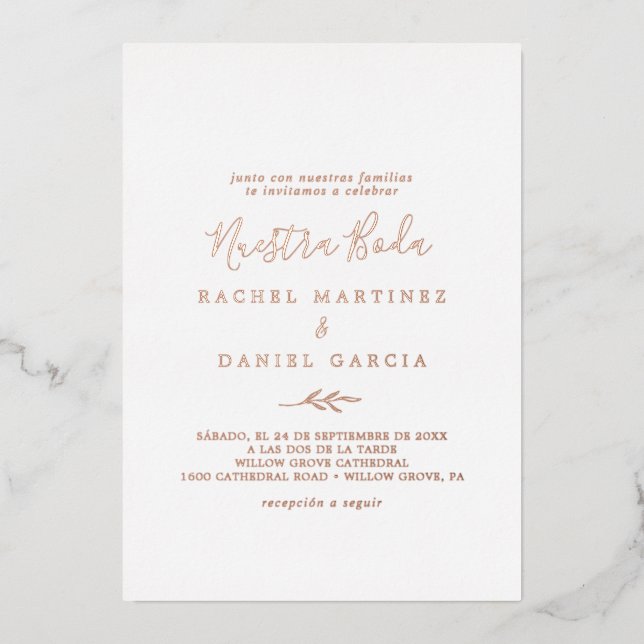 Invitation En Aluminium Feuille minimale | Rose Gold Foil espagnol Nuestra (Recto)