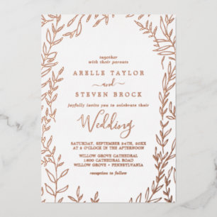 Invitation En Aluminium Feuille minimale   Rose Mariage de trames d'huile 