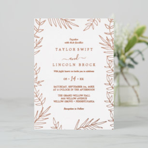 Invitation En Aluminium Feuille minimale Rose Mariage de trames d'huile