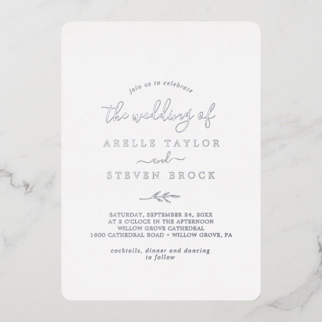 Invitation En Aluminium Feuille minimale | Silver Foil Le Mariage de (Recto)