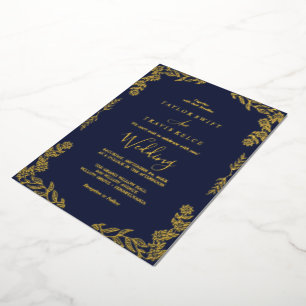 Invitation En Aluminium Feuille minimaliste élégante Cadre bleu marine à