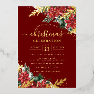 Invitation En Aluminium Feuille rouge de feuille d'or joyeuse Fête de Noël