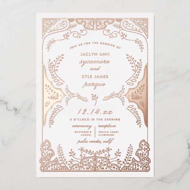 Invitation En Aluminium Feuille tourbillonnant Mariage lunaire Rose or (Recto)