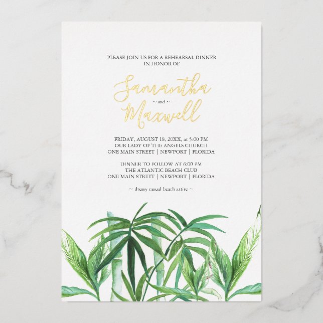 Invitation En Aluminium Feuille tropicale Aquarelle Mariage Foil Invitatio (Recto)