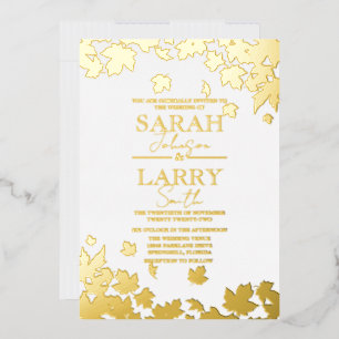 Invitation En Aluminium Feuilles d'automne Élégant or Mariage traditionnel