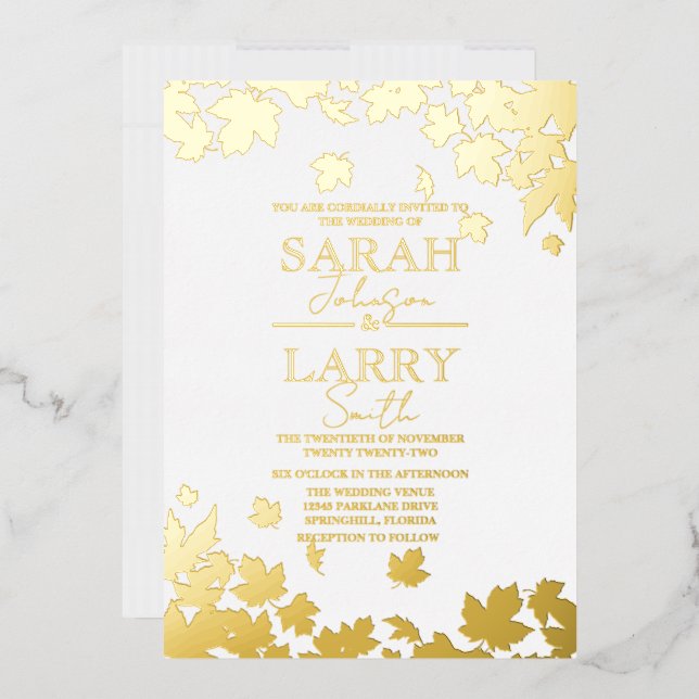 Invitation En Aluminium Feuilles d'automne Élégant or Mariage traditionnel (Enveloppe)