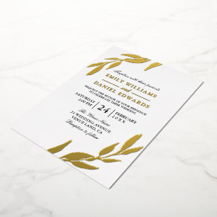Invitation En Aluminium Feuilles de feuilles d'or dorées Mariage