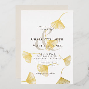 Invitation En Aluminium Feuilles de Ginkgo Dorées Élégantes de Mariage