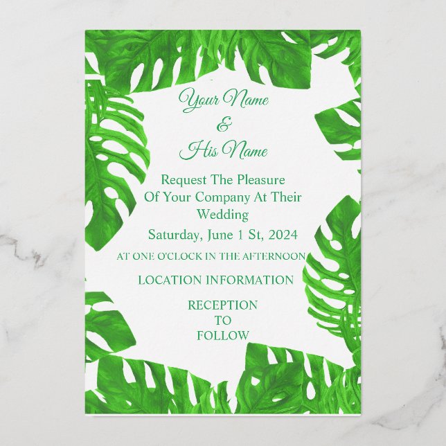 Invitation En Aluminium Feuilles de Monstera Thunder_Cove (Recto)