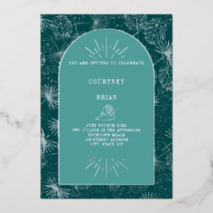 Invitation En Aluminium Feuilles de palmier Coquillage Bleu turquoise Mari