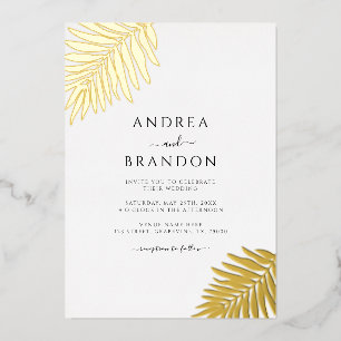 Invitation En Aluminium Feuilles de palmier simple Mariage Code QR Or
