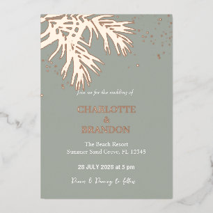 Invitation En Aluminium Feuilles de palmier tropicales de sauge mariage or