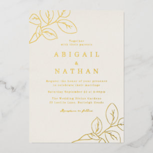 Invitation En Aluminium Feuilles de papier d'or et mariage beige