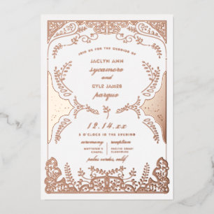 Invitation En Aluminium Feuilles défilantes Mariage Fantaisiste Rose Doré