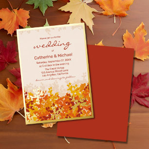 Invitation En Aluminium Feuilles d'érable Orange & Terracotta Mariage d'Au