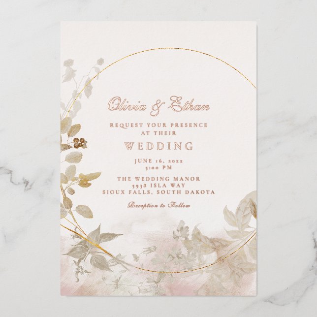 Invitation En Aluminium Feuilles d'or et Mariage de trame (Recto)