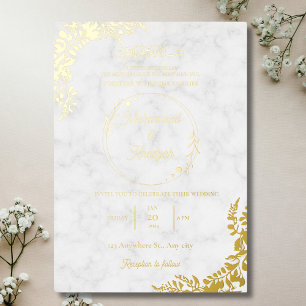 Invitation En Aluminium Feuilles d'Or Orne de Marbre Blanc Mariage Musulma