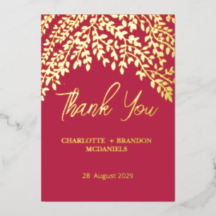 Invitation En Aluminium Feuilles Dorées Mariage Merci Magenta