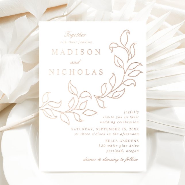 Invitation En Aluminium Feuilles en Cascade Mariage Or Rose (Créateur téléchargé)