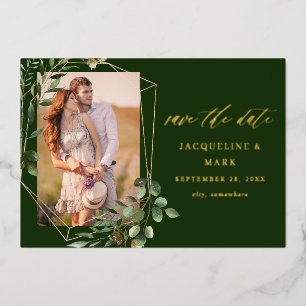 Invitation En Aluminium Feuilles & Eucalyptus Gold V Photo Enregistrer la