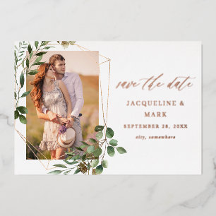 Invitation En Aluminium Feuilles & Eucalyptus Or V Photo Enregistrer la Da
