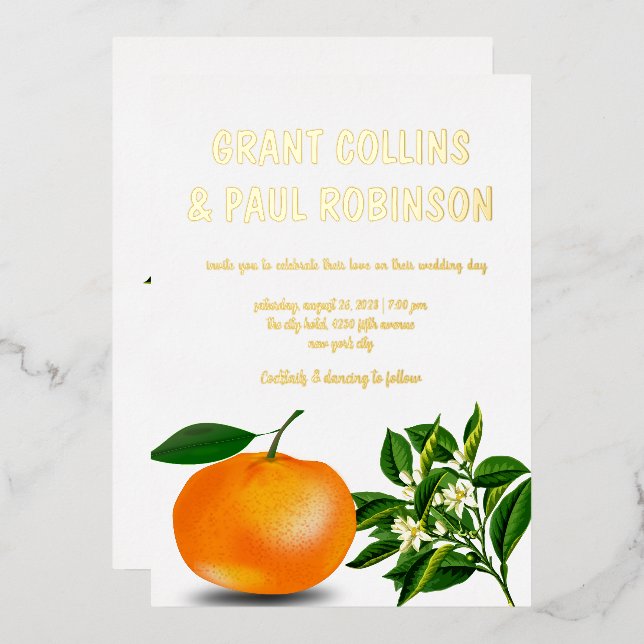 Invitation En Aluminium Feuilles frais de Tangerine (Recto/Verso)