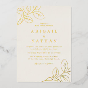 Invitation En Aluminium Feuilles Gold Foil et Mariage beige