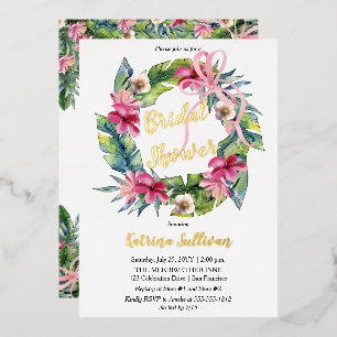 Invitation En Aluminium Feuilles Tropicales Fête de Mariage Florale Rose