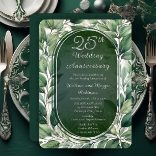 Invitation En Aluminium Feuilles Vertes Élégantes 25e Anniversaire de Mari