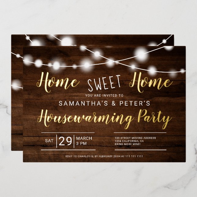 Invitation En Aluminium Feux rustiques maison douce maison fête de chauffa (Recto/Verso)