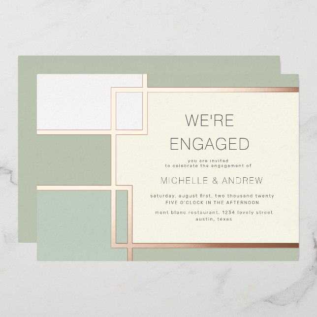 Invitation En Aluminium Fiançailles moderne du milieu du siècle (Recto/Verso)