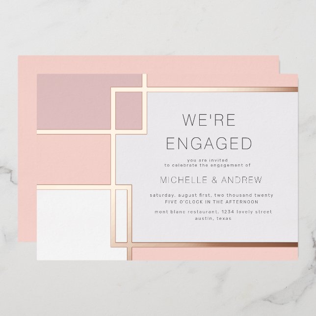 Invitation En Aluminium Fiançailles moderne du milieu du siècle (Recto/Verso)