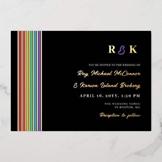 Invitation En Aluminium Fierté Stripes Monogramme Mariage LGBT informel (Recto)