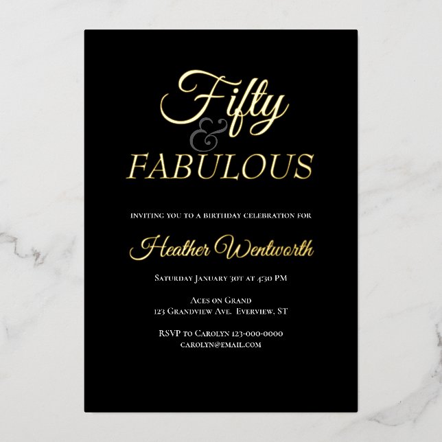 Invitation En Aluminium Fifty and Fabulous 50th Birthday Elegant (Recto)