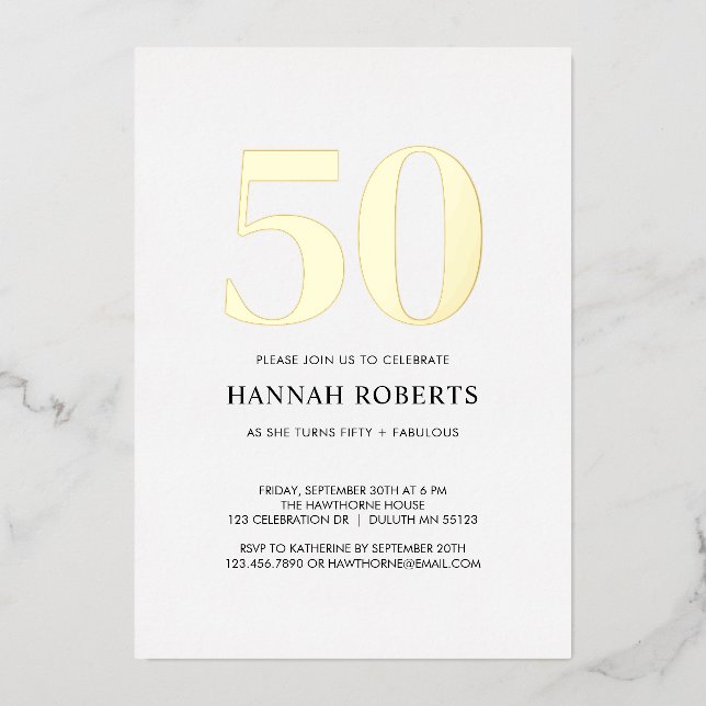 Invitation En Aluminium Fifty and Fabulous Black White 50th Birthday Party (Recto)