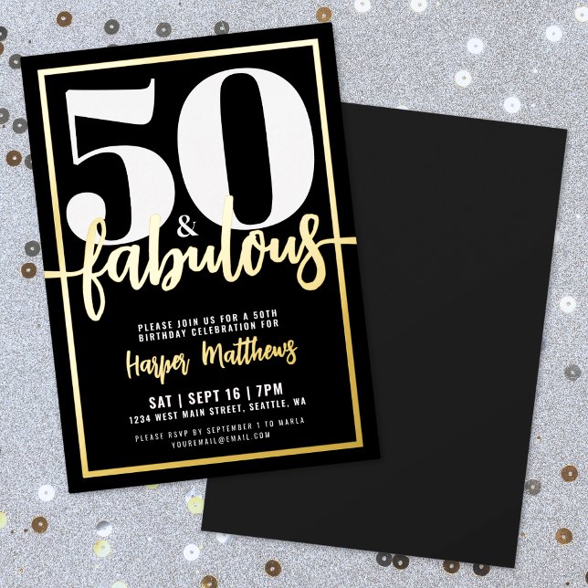 Invitation En Aluminium Fifty And Fabulous Modern 50th Birthday Gold (Fifty And Fabulous Modern 50th Birthday Gold Foil Invitation)