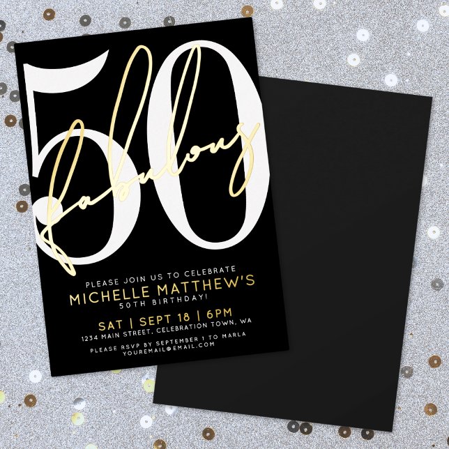 Invitation En Aluminium Fifty And Fabulous Modern 50th Birthday Party Gold (Fifty And Fabulous Modern 50th Birthday Party Gold Foil Invitation)