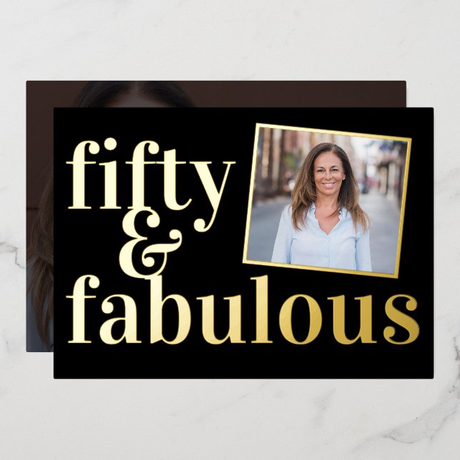 Invitation En Aluminium Fifty and Fabulous Photo 50th Birthday Gold (Recto/Verso)