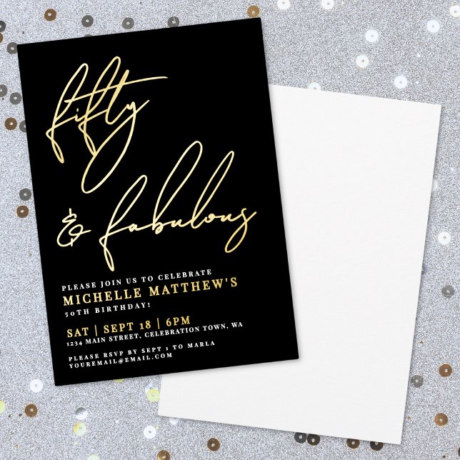 Invitation En Aluminium Fifty Fabulous Black 50th Birthday Gold (Fifty Fabulous Black 50th Birthday Gold Foil Invitation)