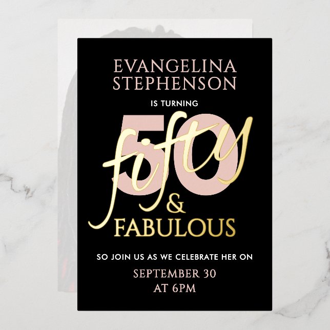 Invitation En Aluminium Fifty Fabulous Pink Black Gold 50th Birthday Photo (Recto/Verso)